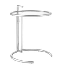 Side End Table Silver Chromed Steel Tempered Glass Top Adjust Ht Eilee-n Style