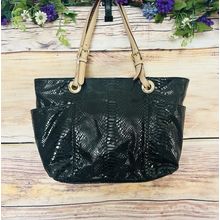 Michael Kors Black Patent Leather Python Embossed Tote Bag