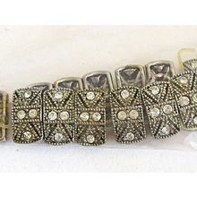 Vintage Bracelet Panels Faux Marcasite White Crystals Needs Re-threading Repair