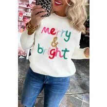 White Merry & Bright Round Neck Casual Sweater