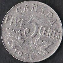 1935 Canada 5 Cents Coin