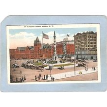 New York Buffalo Lafayette Square Street Scene w/2 Trolley Cars & Old Cars~2603