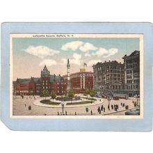 New York Buffalo Lafayette Square Street Scene w/Trolley Car & Old Cars ny~2602
