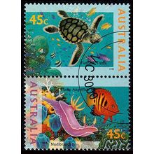 Australia 1995 Marine Life 2 x 45c Used Stamps Flatback Turtle & Nudibranch .