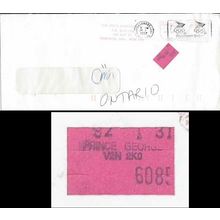 Canada Toronto Metered PO Label 1992 to Prince George BC