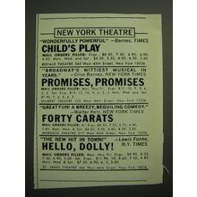 1970 New York Theatre Ad - Child's Play; Promises, Promises; Hello, Dolly