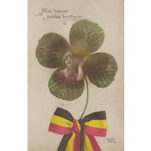 German Bow Tie With Flag Irish Four Leaf Clover WW1 Postcard