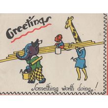 Elephant Painter Decorator Giraffe Zoo Animals Old Birthday Card