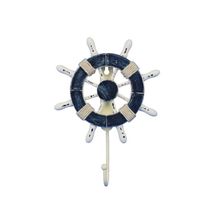 Pack Of 2] Rustic Dark Blue and White Decorative Ship Wheel with Hook 8"