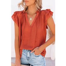 Tiered Ruffled Drawstring V Neck Top