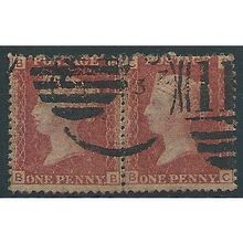 1858 SG43 1d Red Plate 202 Good/Fine Used PAIR Check Letters "BB-BC".