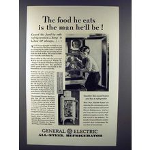 1929 General Electic Refrigerator Ad - Food He Eats