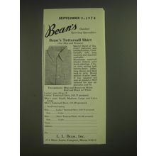 1974 L.L. Bean Tattersall Shirt Ad - Bean's Outdoor sporting specialties