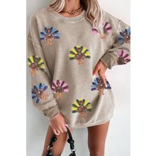 Smoke Gray Turkey Graphic Corded Baggy Sweatshirt