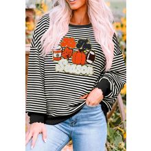 Black Stripe Tis The Season Chenille Patched Graphic Drop Shoulder Long Sleeve T