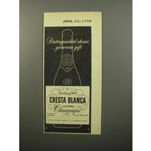 1950 Cresta Blanca Champagne Ad - Distinguished choice ..generous gift