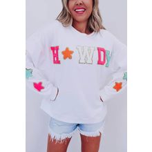 White Glitter Howdy Patch Graphic Casual Sweatshirt