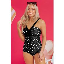 Black Polka Dot Print V Neck Tankini Set