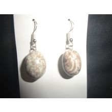 16 x 13mm oval cream grey brown crazy lace agate earrings healing happy stone