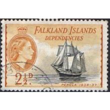 Falkland Islands Dependencies 1954 2,1/2d Value. Ships. Psnols 1934-7 Fine Used