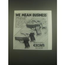 1985 Excam Targa GT22, GT32 and GT380 Pistols Ad - We Mean Business