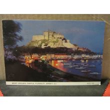 MONT ORGUEIL CASTLE floodlit, GOREY, JERSEY.. used postcard 1987 pm =