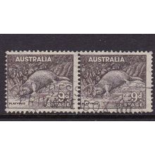 AUSTRALIA 1937 9d PLATYPUS USED PERF 14 X 15 PAIR SG191