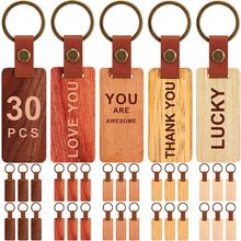 Batiyeer 30 Pcs Wooden Keychain Blanks 5 Colors Rectangle Wood Keychain Blanks w