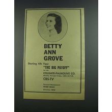 1956 CBS-TV The Big Payoff Ad - Betty Ann Grove