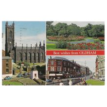 multiview, OLDHAM , Lancashire used vintage postcard 1983 postmark =