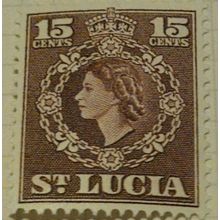 St Lucia QEII 1954 15c Red Brown Hinged Mounted Mint MM SG 180 Sc 165 stamp