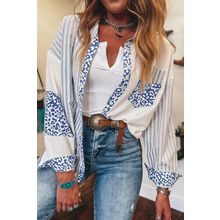 Sky Blue Leopard Striped Western Casual Shirt