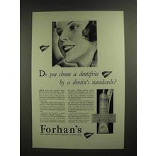 1930 Forhan's Toothpaste Ad - By a Dentist's Standards?