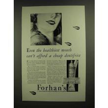1930 Forhan's Toothpaste Ad - Healthiest Mouth