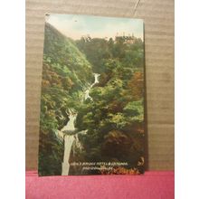 DEVIL'S BRIDGE HOTEL AND CASCADE, ABERYSTWYTH, WALES unused antique postcard =