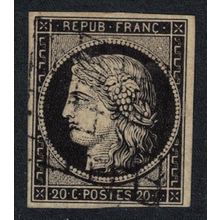 France Ceres 20c White Paper Good margins 1849 Canc SG#6 MI#3x Sc#3