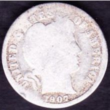 1907 USA 10 Cents Silver Coin Barber