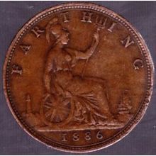 1886 Great Britain 1 Farthing Coin