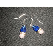 Dark blue cone with pink & clear crystal glass simple drop elegant earrings