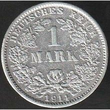 1914 D Germany 1 Mark Silver Coin