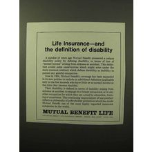 1964 Mutual Benefit Life Ad - Definition of Disability