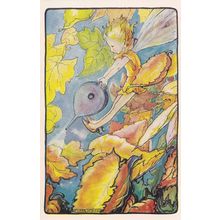 Fairy With Lute Shaped Watering Can Beautiful 1970s Postcard