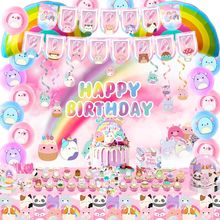 Cute Animals Birthday Decorations Kids Party Supplies with Banner Cake Topper Cu