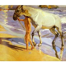 Sorolla_Joaquin_El_Bano_Del_Caballo Poster Canvas Movie Film Print A0 A1 A2 A3 A