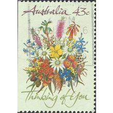 AUSTRALIA, FLOWER, Blooms in Basket, Thinking of You, light green 1990, 43c, #3