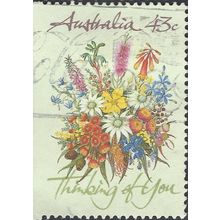 AUSTRALIA, FLOWER, Blooms in Basket, Thinking of You, light green 1990, 43c, #2