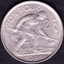 1924 Luxembourg 2 Francs Coin