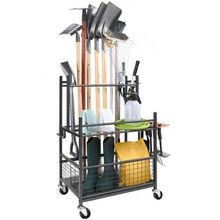 Garden Tool Organizer, 16 Slots with Hooks, Yard Tool Tower Rack with Wheels...