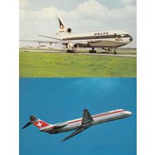 McDonnell Douglas DC-10 Plane Aircraft at Long Beach 1973 Postcard & DC-9 Card