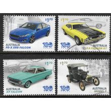 FORD, 100 YEARS IN AUSTRALIA, SET OF 4 USED SHEET PERF STAMPS. 539/540+